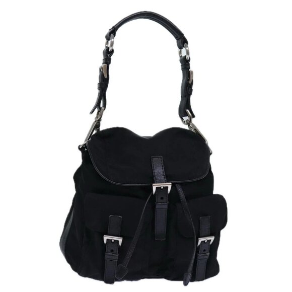 Prada Handbags - PRADA Backpack Nylon Black Silver Auth 85289